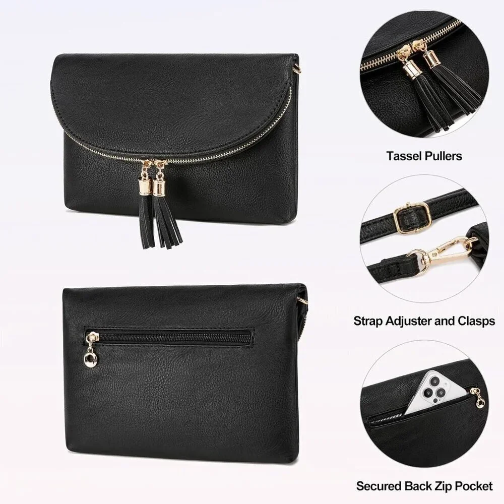 Women's Faux Leather Envelope Clutch Multi Compartments Crossbody Bag